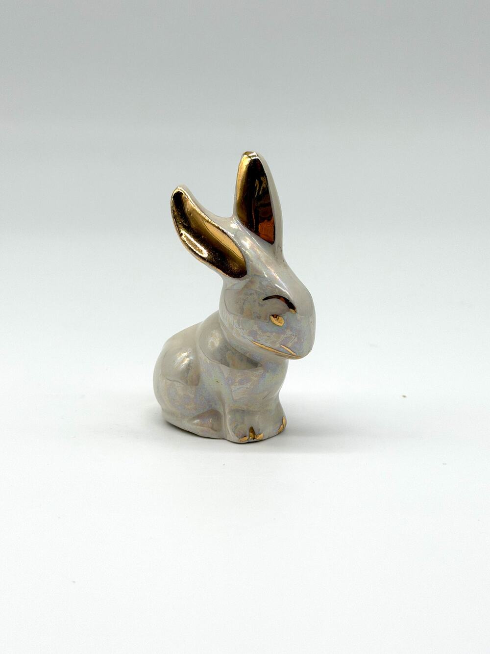 Vintage Iridescent Ceramic Bunny Rabbit Planter Gold Luster Easter Decor